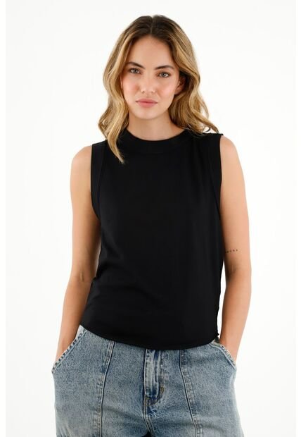 Camiseta Manga Sisa Negra Para Mujer