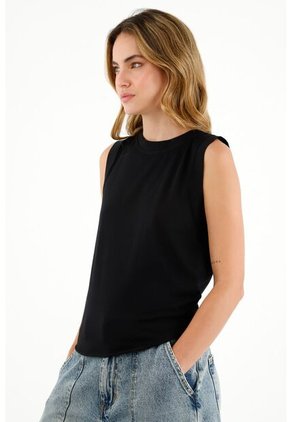 Camiseta Manga Sisa Negra Para Mujer