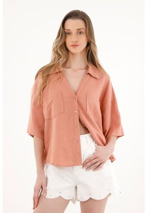 Topmark Camisa Oversize Manga Corta Naranja Para Mujer