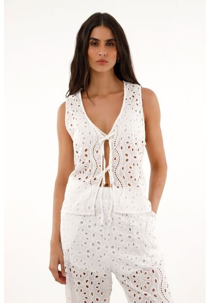 Chaleco En Tela Ojalillo Crudo Para Mujer