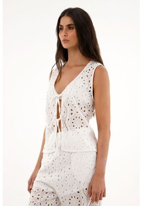 Chaleco En Tela Ojalillo Crudo Para Mujer