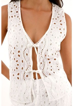 Chaleco En Tela Ojalillo Crudo Para Mujer