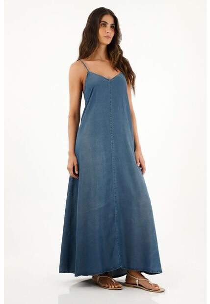 Vestido Azul Largo De Tiras Para Mujer