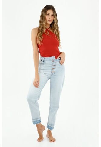 Topmark - Jean Mom Fit Para Mujer Azul Con Diseño En Pretina | Knasta Chile