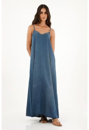 Vestido Azul Largo De Tiras Para Mujer