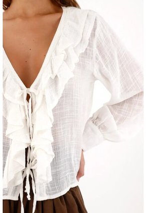 Topmark Camisa Manga Larga Con Boleros En Escote Crudo Para Mujer