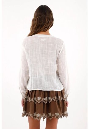 Topmark Camisa Manga Larga Con Boleros En Escote Crudo Para Mujer