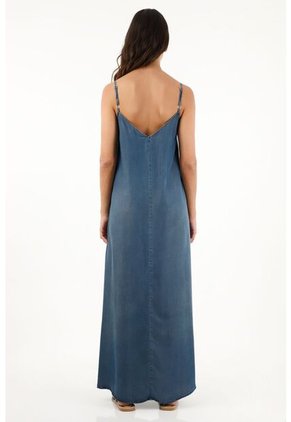 Vestido Azul Largo De Tiras Para Mujer