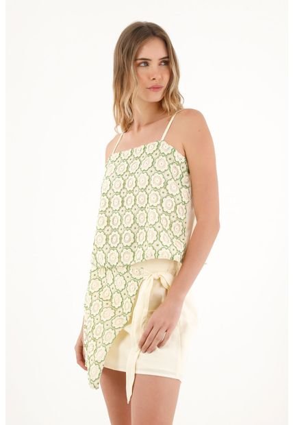 Camisa En Tela Bordada Con Diseño De Flores Para Mujer