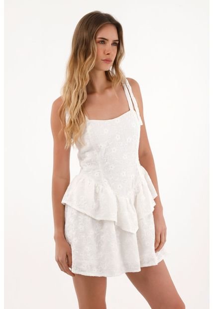 Vestido Corto Con Boleros Crudo Para Mujer