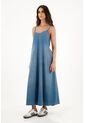 Vestido Largo En 100% Algodón Azul Para Mujer de topmark