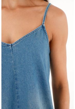 Vestido Largo En 100% Algodón Azul Para Mujer