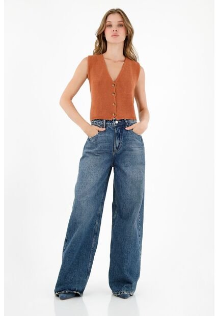 Topmark Chaleco Tejido Naranja Para Mujer