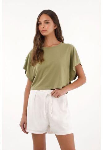 Camiseta Crop Amplia Verde Para Mujer topmark