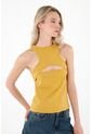Camiseta Amarilla Escotada En Frente Para Mujer de topmark