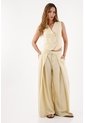 Topmark Pantalón Para Mujer De Lino Arena Palazzo Con Pliegues Frontales de topmark