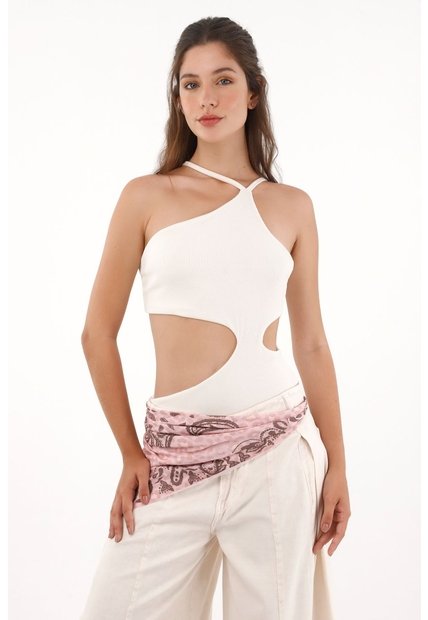 Topmark Body Asimétrico En Rib Crudo Para Mujer