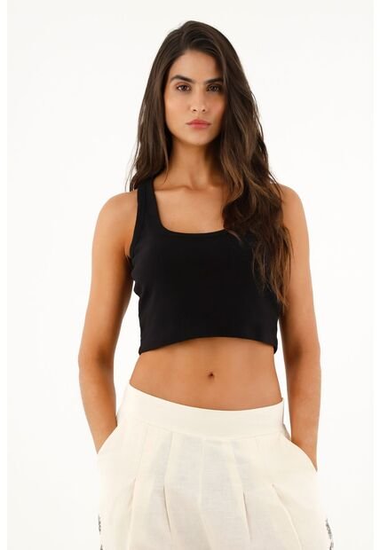 Topmark Camiseta Negra Silueta Crop Para Mujer