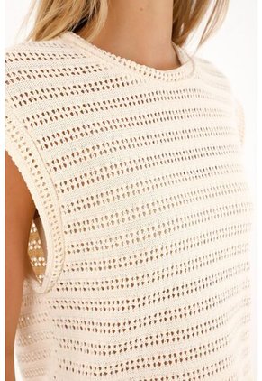 Topmark Camiseta Tejida De Manga Rodada Crudo Para Mujer