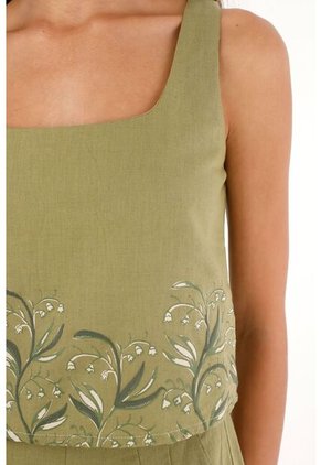 Camisa Crop Con Estampado De Flores Verde Para Mujer