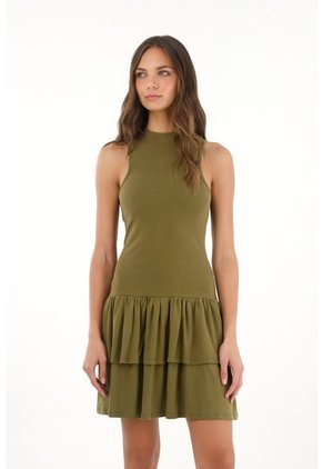 Vestido Corto Ajustado Con Boleros Verde Para Mujer