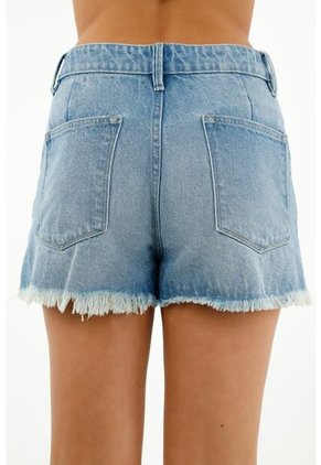 Short Azul Desflecado Para Mujer