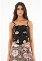 Topmark Camisa Tipo Crop Top Negra Estampada Para Mujer de topmark