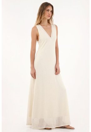 Topmark Vestido Largo Manga Sisa Crudo Para Mujer