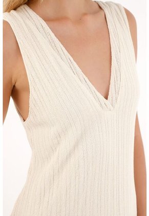 Topmark Vestido Largo Manga Sisa Crudo Para Mujer