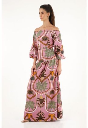 Vestido Largo Estampado De Escote Bandeja Para Mujer