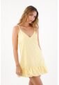 Topmark Vestido Corto Para Mujer De Poliéster Amarillo Fit Relajado Con Volante Fruncido de topmark
