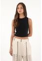 Topmark Camiseta Manga Sisa En Rib Negra Para Mujer de topmark