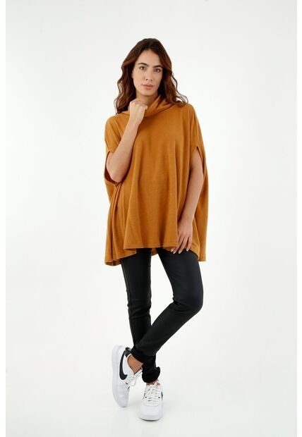 Capa De Mujer, Silueta Amplia Cuello Tortuga, Color Marrón