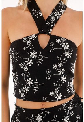 Topmark Camisa Crop Bordada Con Diseño De Flores Para Mujer