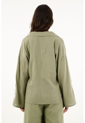 Camisa Verde Manga Larga Acampanada Para Mujer