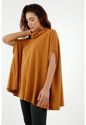 Capa De Mujer, Silueta Amplia Cuello Tortuga, Color Marrón