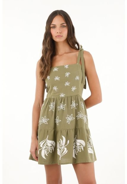 Vestido Corto Con Estampado De Flores Verde Para Mujer