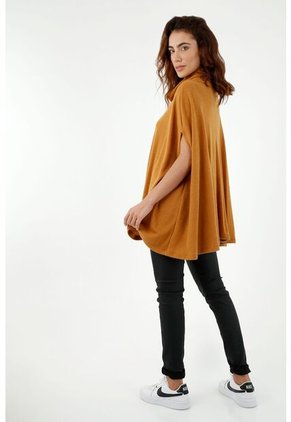 Capa De Mujer, Silueta Amplia Cuello Tortuga, Color Marrón