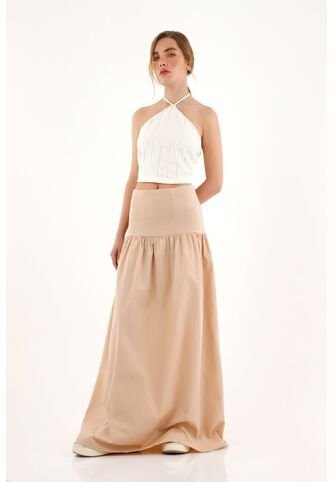 Topmark Falda Larga Café Con Pretina En Rib Para Mujer topmark