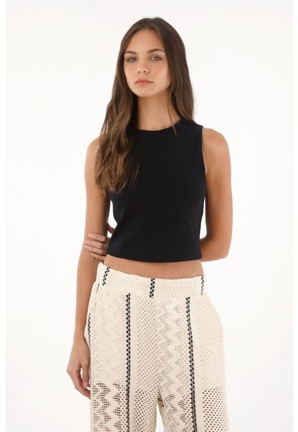 Camiseta Manga Sisa En Rib Negra Para Mujer