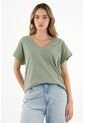 Camiseta Verde Cuello En V Para Mujer de topmark