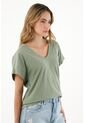 Camiseta Verde Cuello En V Para Mujer de topmark