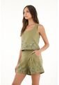 Camisa Crop Con Estampado De Flores Verde Para Mujer de topmark