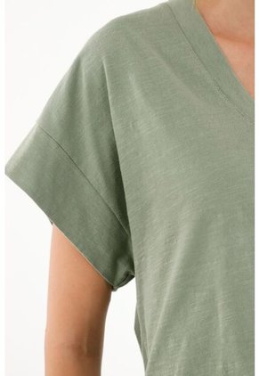 Camiseta Verde Cuello En V Para Mujer