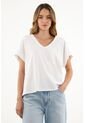 Camiseta Blanca Cuello En V Para Mujer de topmark
