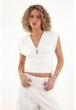 Topmark Camiseta En Rib Con Fajón Ajustado Crudo Para Mujer de topmark