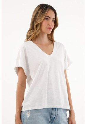 Camiseta Blanca Cuello En V Para Mujer