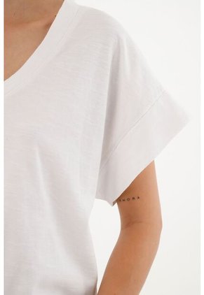 Camiseta Blanca Cuello En V Para Mujer
