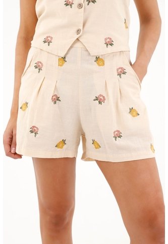 Bermuda Con Flores Bordadas Crudo Para Mujer topmark