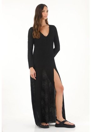 Topmark Vestido Largo Semiajustado Con Abertura Negro Para Mujer